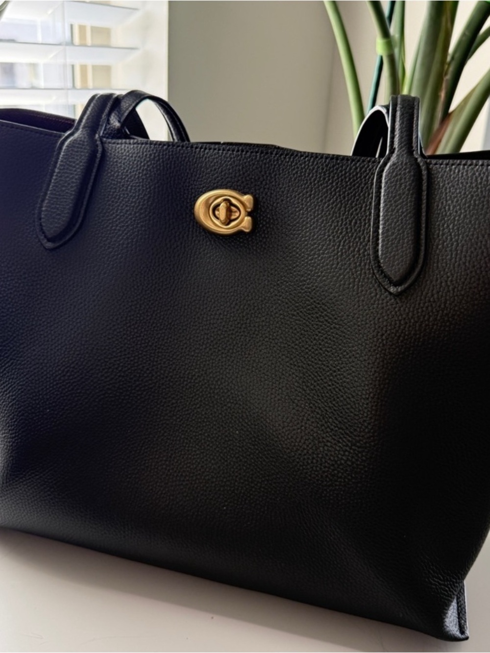 Coach Black Pebbled Leather Tote with Gold Turnlock